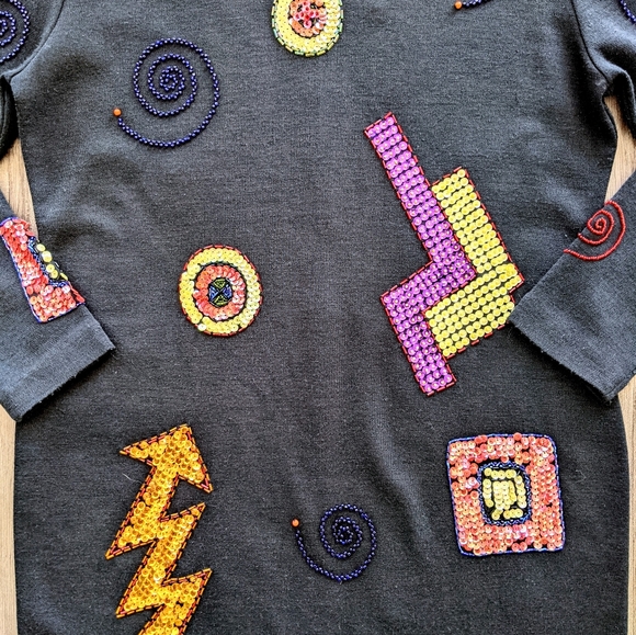 SOLD VTG 80s 90s wool blend pop art sheath dress - Picture 3 of 4